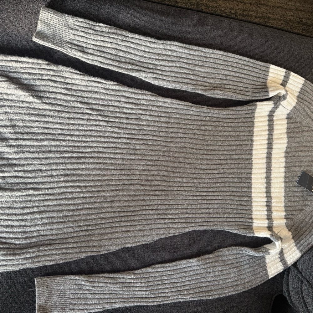 Hollister Gray and Cream Ribbed Crewneck Dress